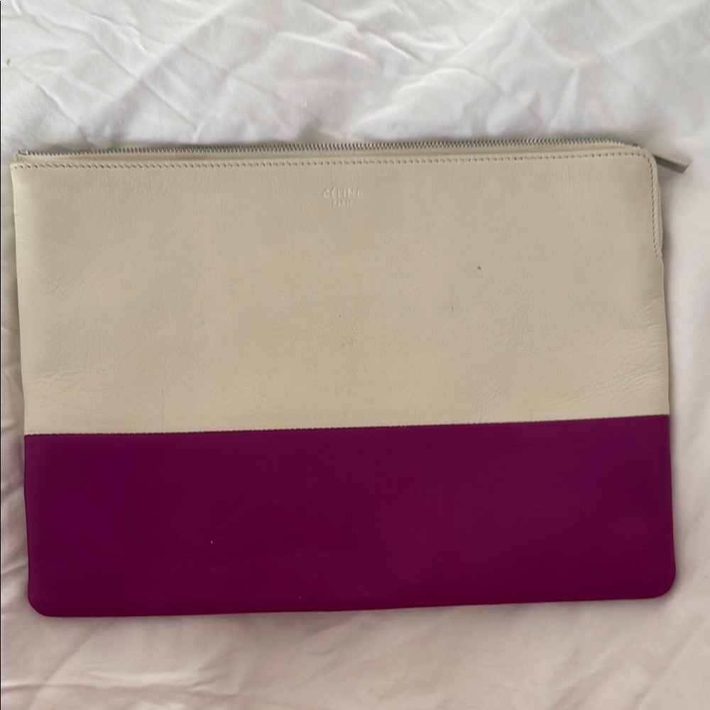 Celine Leather Solo - Cream and Purple Leather Clutch